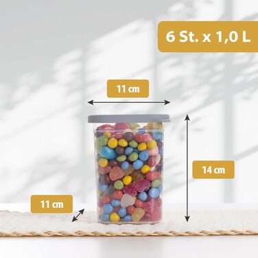 Набір контейнерів для зберігання продуктів [12 шт] Антрацит - Складні, економія місця для кухні, герметичні склянки для борошна, контейнери для їжі, Vorratsbehälter, коробочки для зберігання (Білий / Світло-сірий 6x 1000мл)