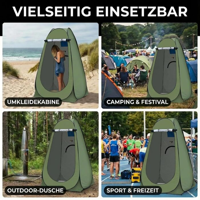 Зручне намет-туалет CLIPOP: портативна душова кабіна, ширма, захист від сонця, водонепроникність, 120x120x190 см, зелений