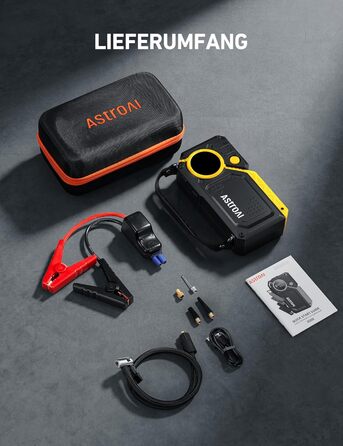 AstroAI Пусковий пристрій для авто з компресором 150PSI, 8000A, для бензину/12L дизеля. Powerbank з входами/виходами, повний комплект (Жовтий)