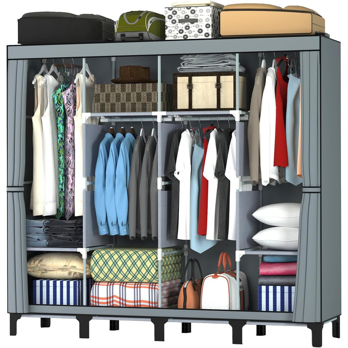 LOEFME Wardrobe 170 * 175 * 45cm, Fabric Wardrobe for Bedroom, Fabric Clothes Closet, Fabric Wardrobe with 2 Hanging Rails
