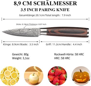 Ніж Sunnecko 9см для овочів та фруктів: універсальний кухонний ніж зі зручною ручкою з нержавіючої сталі
