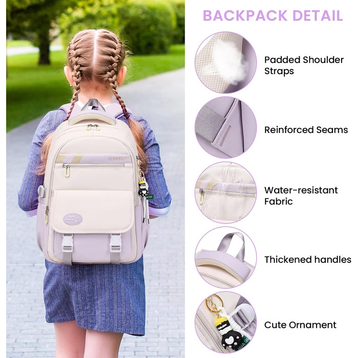 Шкільний рюкзак IvyH для підлітків, великий водонепроникний, для дівчаток та хлопчиків 3-9 класів, підходить для старшої школи, коледжу та подорожей, зелений світло-зелений (фіолетовий)