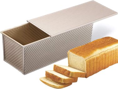 Large Loaf Pan with Lid, Non-Stick Toaster Oven Pan, Loaf Pan with Sliding Cover, Pullman Loaf Pan for Baking, 1000g Dough Capacity, Commercial Use