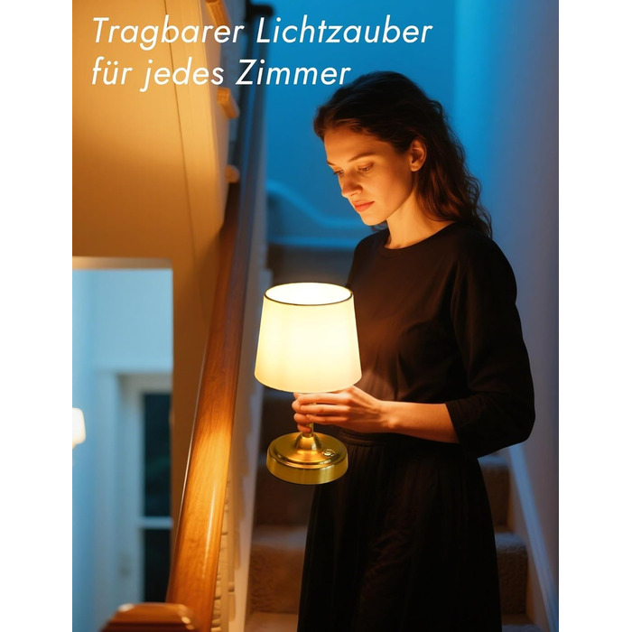 Бездротова настільна лампа з акумулятором 4000mAh, тепле світло 2700K, сенсорне управління, з адаптером/кабелем, для спальні, подарунок (золотиста)