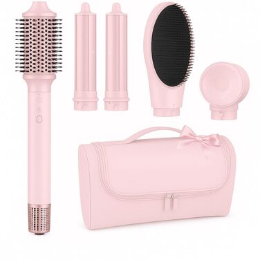 MESCOMB Airstyler 5-в-1: Іонізатор, Фен та Сет для Укладки | 5 функцій, для всіх типів волосся, швидка сушка, локони, об'єм, випрямлення, без пошкодження волосся | З дорожньою сумкою, Рожевий