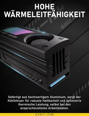 Охолоджувач SSD M.2 EZDIY-FAB Shield ARGB з вентилятором 20mm PWM, алюмінієвий корпус, підтримка ARGB 5V 3-Pin, чорний, 1 шт.