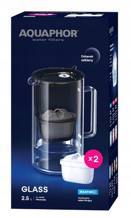 Скляний фільтр-кувшин Aquaphor Glass 2,5 л + 2 картриджі Maxfor+ Mg, чорний