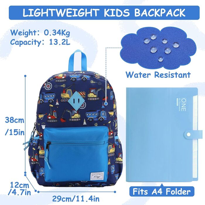 Дитячий рюкзак для школи Kinderrucksack (6-8 років) - водонепроникний, 13 літрів, 29x12x38 см (Automobil)