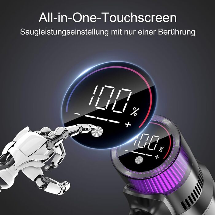 Бездротовий пилосос Vistefly V15s Max з акумулятором, 55000Pa, 75 хвилин роботи, 580W, сенсорний екран, 8 в 1, автоматичне розпізнавання пилу, для шерсті тварин, твердих поверхонь та килимів