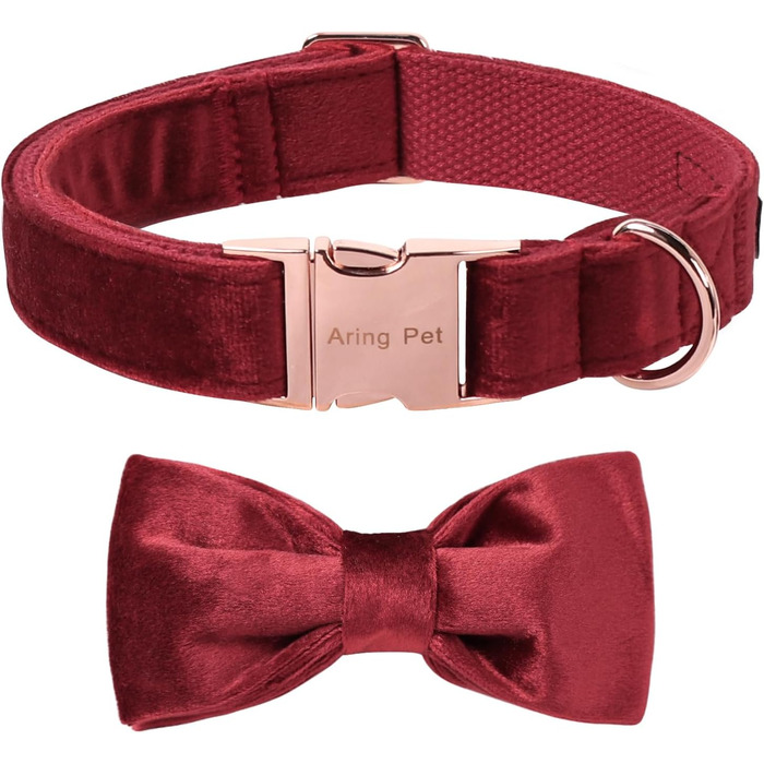 Нашийник для собак Aring з бантиком, регульований, м'який, темно-зелений (S, червоний), подарунок для дівчаток та хлопчиків