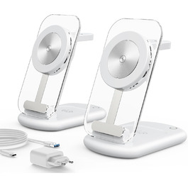 Зарядний пристрій MagSafe 3-в-1 для iPhone 17/16/15/14/13/12 Pro Max/Air/Plus/Pro та Apple Watch 10/9, AirPods 3/2/Pro (сріблястий, 2 шт.)