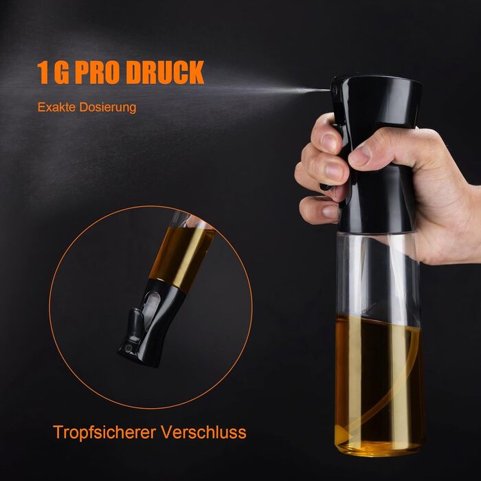 Грифема - пляшка для олії та розпилювач 300 мл, для фритюрниці, гриля, салатів, Meal Prep, BPA-free, придатна для миття в посудомийній машині, багаторазове використання, GE2002B-300