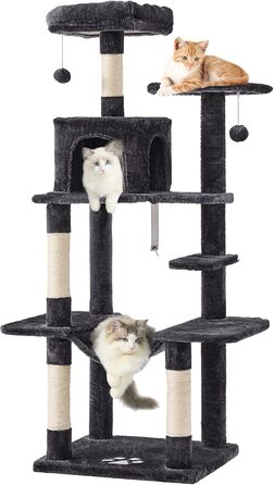 Кігтеточка для котів MSmask велика, багатоповерхова з платформами, печерами та гамаком, обтягнута сизалем (темно-сіра)