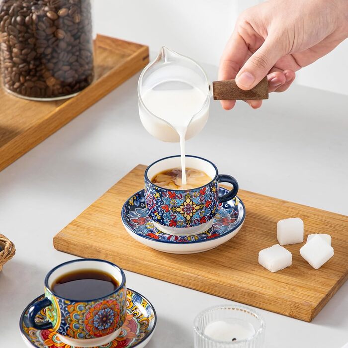 Набір чашок для еспресо Vancasso 4 шт., 150 мл SIMI, з підставками та стійкою, керамічні, для капучіно, еспресо, лате