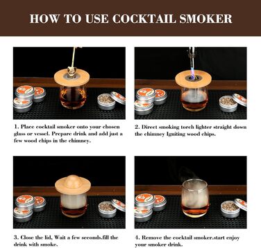 Набір для копчення коктейлів та віскі, з 4 дерев'яними стружками, подарунок на День батька, для Old Fashioned, коктейлів, віскі, бурбону, кави, м'яса та горіхів (Saturn)
