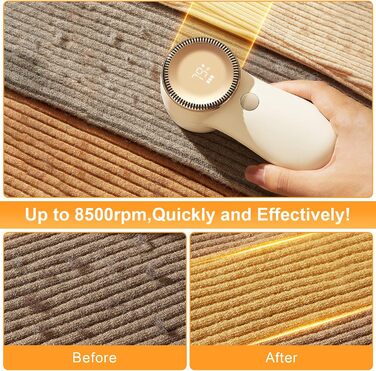 Електричний видальник ворсу BUOAZR: 3 режими, LED-дисплей, комплект для чищення, для різних тканин (бежевий)