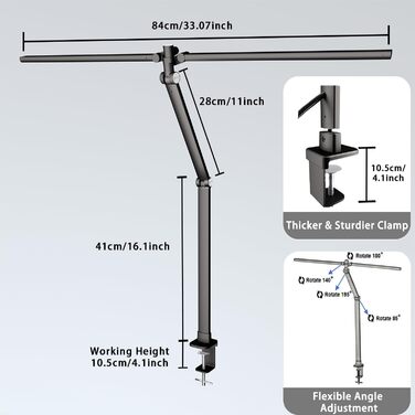 LED лампа для столу Hapfish з кріпленням, 24W, двокамерна, для монітора, широке та яскраве освітлення, 5 режимів кольору та 5 рівнів регулювання яскравості, денне світло, дитяча, з багатоосьовим кріпленням