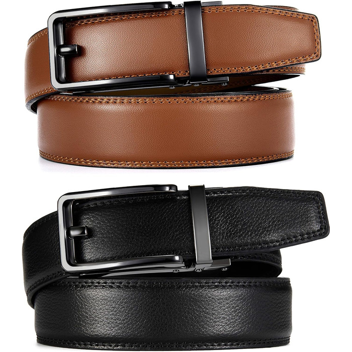 Чоловічий шкіряний ремінь CHAOREN 2 шт. чорного та коричневого кольорів – автоматичний ремінь з подарунковою коробкою. Стильний дизайн для будь-якого випадку та вбрання. Розмір 90-100 см (загальна довжина 115 см) та 100-110 см (загальна довжина 125 см)