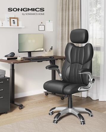 Крісло офісне SONGMICS, геймерське, регульована підголовник, функція гойдання, регульовані підлокітники, чорне, OBG65BK