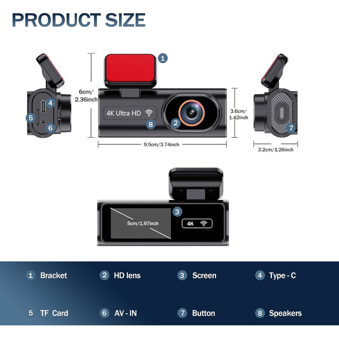 Відеореєстратор Auto Dashcam 4K з GPS, WiFi, G-сенсором та циклічною записом. В комплекті SD карта 64GB.