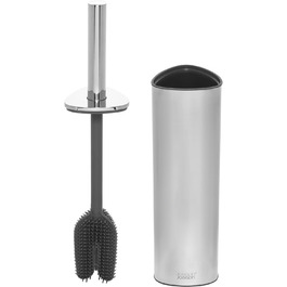 Joseph Joseph Flex 360 Luxury Toilet Brush and Holder Set with Drip-Free, Blockage-Free, Interchangeable Triple-Action Brush Head - Stainless Steel