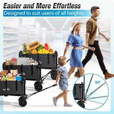 Візок-теліжка Elegear Bollerwagen 200л для пляжу, саду, кемпінгу з гальмами, 2 тримачі для напоїв, 2 бічні кишені, чорний