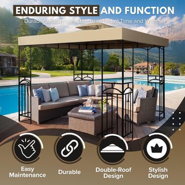 Replacement Gazebo Canopy Cover for Gazebo, 2.5 x 2.5 m, Waterproof Cover - Double-Layer UV30 Canopy for Awnings, Garden, Patio, Yard, Tent (Ivory) (Beige)