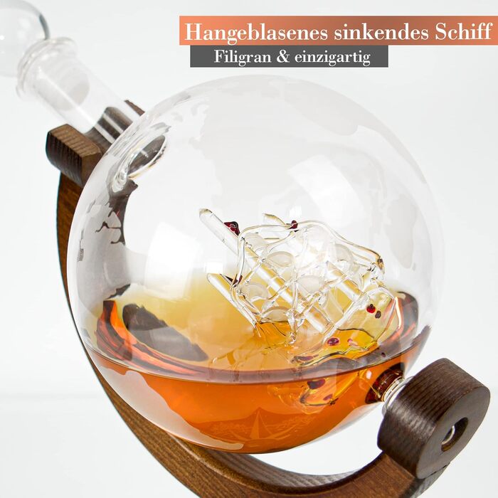 Grimm & Brothers: Compass Decanter - Genuine Wood - Whiskey Decanter 850ml with Congratulatory Card - Whiskey Accessories - Men's Gifts - Globe Whiskey Decanter - Gift Set - Alcohol - Whiskey Decanter