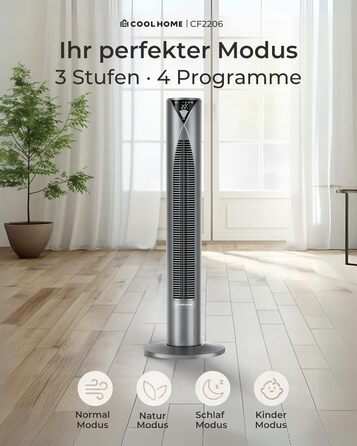 CoolHome CF2206 Турбовентилятор з пультом керування - тихий підлоговий вентилятор з таймером, 96 см, срібний