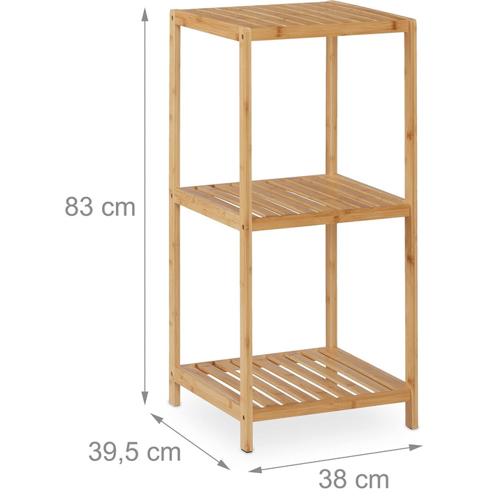 Relaxdays Bamboo Bathroom & Kitchen Shelf, HBT: 162 x 38 x 39.5 cm, Freestanding Shelf with 3 Shelves, Natural