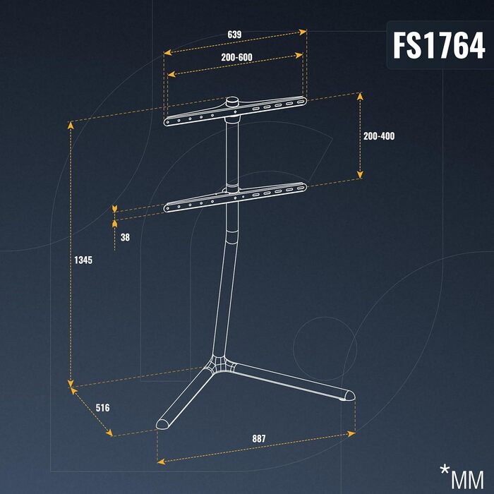 Мобільна підставка для телевізора RICOO FS0364 на колесах 40-85 дюймів, регульована по висоті, VESA 600x400, до 50 кг