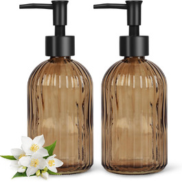 Скляні дозатори для мила Topsky (2 шт.), 400 мл, з нержавіючою помпою, для кухні та ванної кімнати, підходить для лосьйонів, ефірних олій та рідкого мила, колір - бурштиновий
