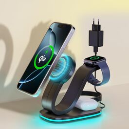 Зарядний станція Aimtel Schwanenhals 3-в-1 Qi2 MagSafe для Apple Watch, iPhone 17 Pro Max/17/16/15 та AirPods (30W, білий/чорний)