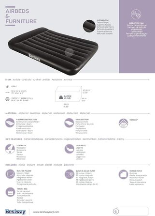 Надувний матрац Bestway Aeroluxe з вбудованим електронасосом, Queensize 203x152x46 см