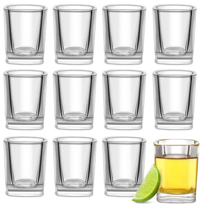 Набір шотових склянок Praknu 12 шт. 6cl, квадратні, скляні, для напоїв, міцне дно, для вечірок - безпечні для посудомийної машини
