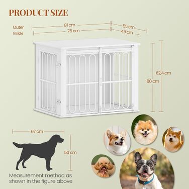 Дерев'яний вольєр для собак, 81 см, переноска для собак, клітка з 2 дверцятами, розсувні двері, для маленьких та середніх собак, міцний, з функцією столику, 81 × 55 × 62,4 см, білий