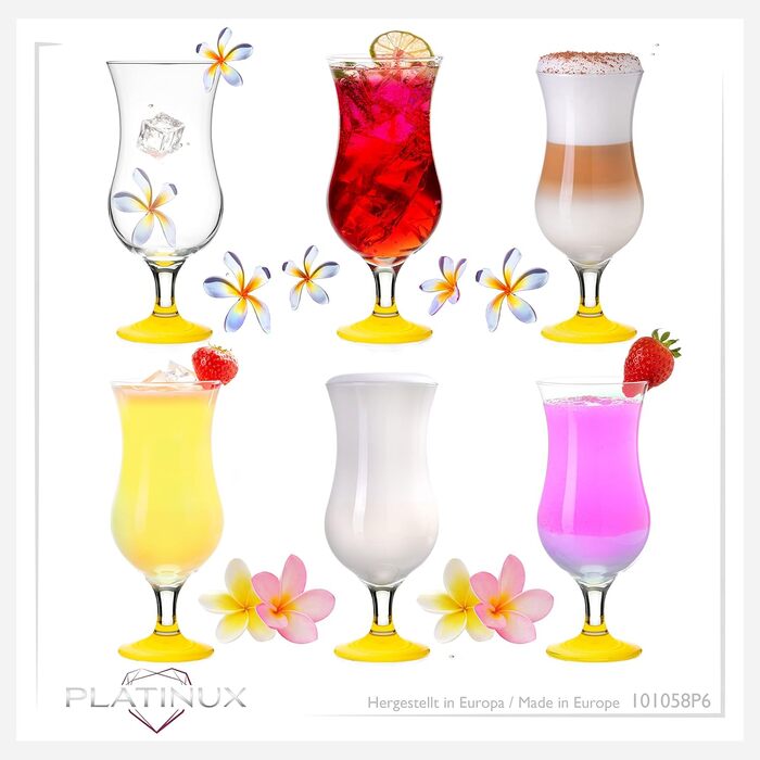 Набір келихів для коктейлів PLATINUX 6 шт, 400 мл (жовті) - Longdrink, Hurricane, Party