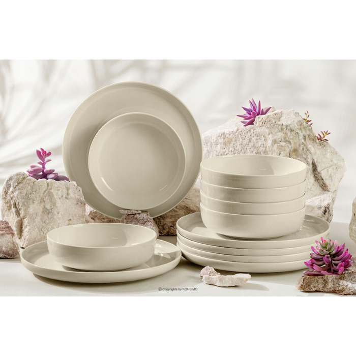 Обідній сервіз Konsimo Victo, бежевий глянцевий, набір тарілок на 6 осіб (12 предметів)