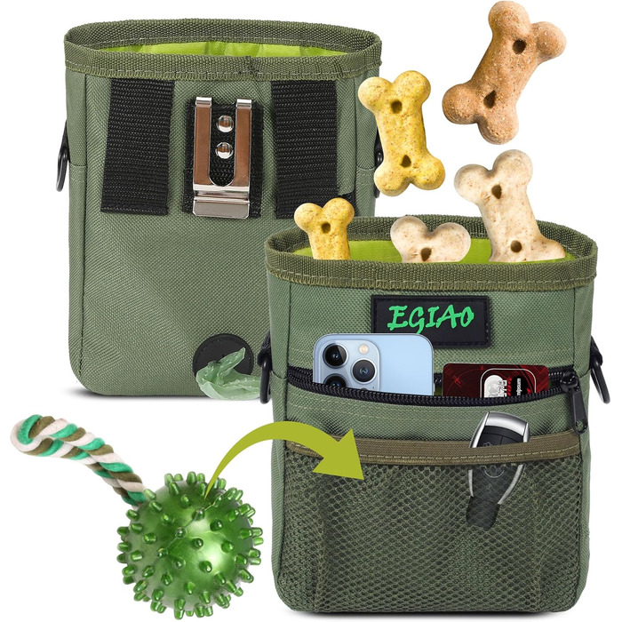 Сумка для ласощів для собак з мискою, клікером та пакетами для прибирання, Зелена