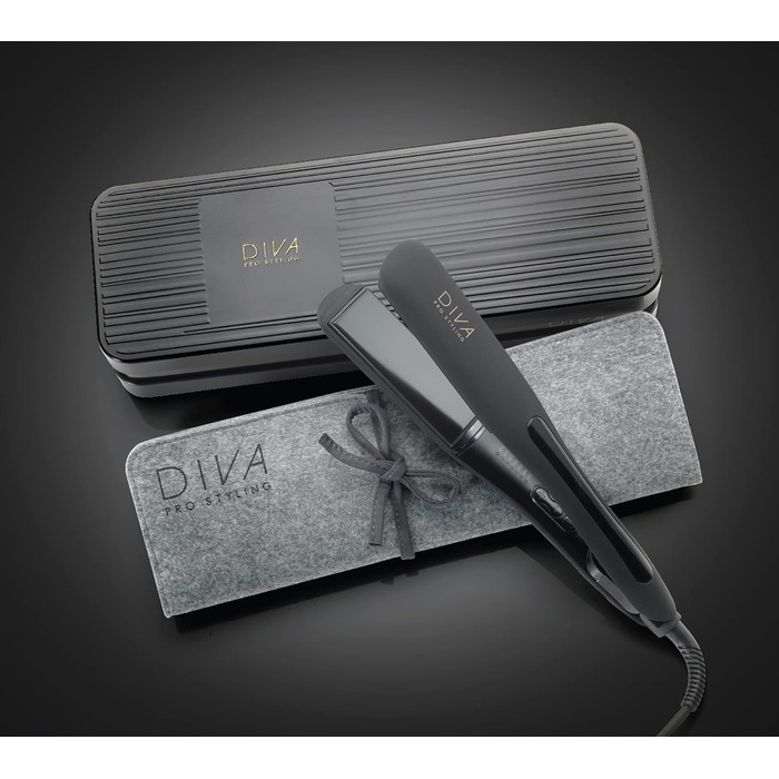 Diva Pro Styling Wide Digital Styler - Extra Wide Ceramic Plates - Even Heat Distribution - 3m Cord, Black