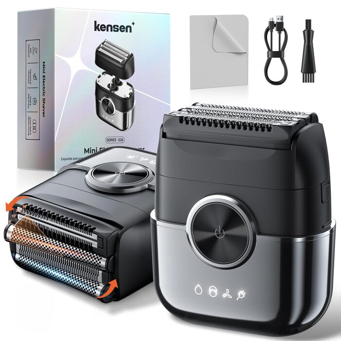 Електробритва чоловіча Kensen Mini Foil Shaver з USB-C зарядкою, водонепроникна, для сухого гоління бороди та обличчя, срібляста