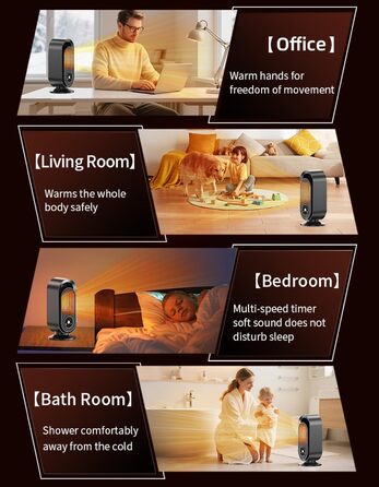 Електричний обігрівач, портативний обігрівач для кімнати, енергозберігаючий 1500W, керамічний з термостатом, таймером та 3 режимами, захист від перегріву та перекидання для офісу та спальні