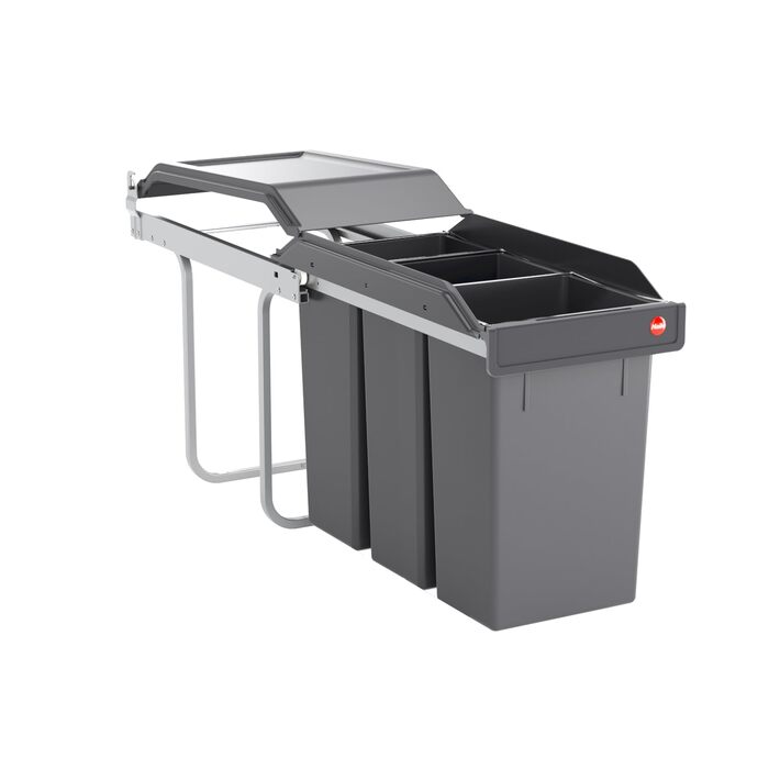 Відро для сміття Hailo Tandem 3650103 (2 секції) з мішками (50 шт.) для кухонних шаф (від 300 мм) з висувною ручкою, срібно-антрацитовий колір