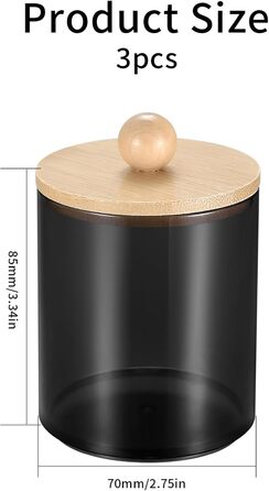 Набір контейнерів для ватних паличок та дисків, 3 шт, чорний, для косметики та ванної кімнати