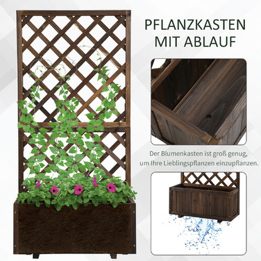 Outsunny Raised Garden Bed with Trellis and Planter Box made of Wood, 72.5x31.5x149.5cm, ideal for climbing plants & roses in the garden