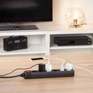 Мережевий фільтр Hama 6-fach з вимикачем для економії електроенергії, чорний (1.4м, GS сертифікований)