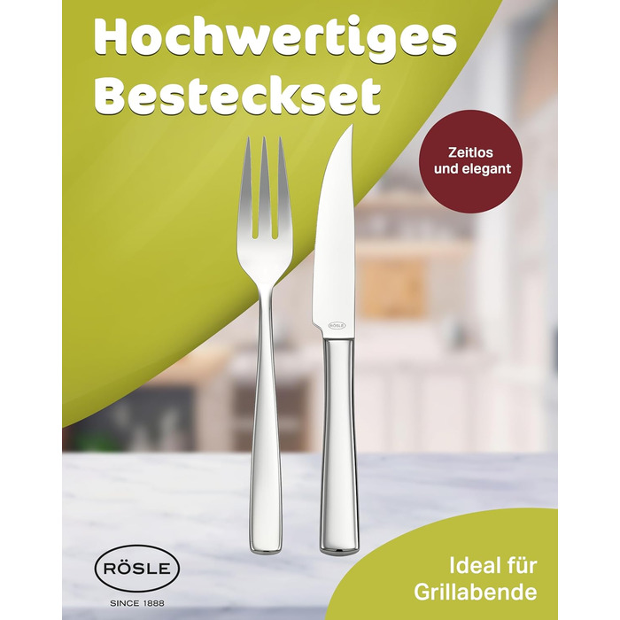 RÖSLE ELEGANCE Steak Set, 12-Piece – High-Quality Steak Set for 6 People made of Stainless Steel 18/10 and Special Blade Steel – Highly Polished, Dishwasher-Safe, in Elegant Gift Box, 12-Piece Steak Set