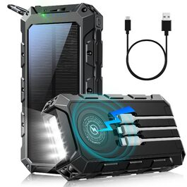 Портативний акумулятор 52800mAh з сонячною панеллю, 30W, з LED-ліхтариком та 7 виходами, чорний