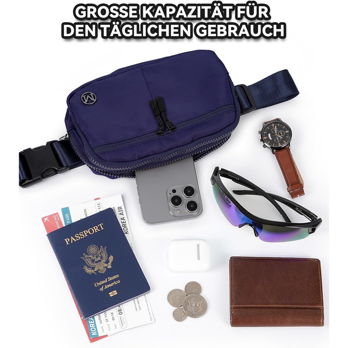 Гірчатка Mokze Bauchtasche 2L - Стильна поясна сумка для чоловіків та жінок, водонепроникна, для бігу, їзди на велосипеді, подорожей, Marineblau (Морський блакитний)