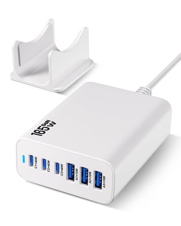 Зарядний пристрій 165W USB-C GaN з 6 портами для швидкої зарядки iPhone 17/16/15 Pro, iPad, ноутбуків та Samsung Galaxy – мережевий адаптер для дому та подорожей